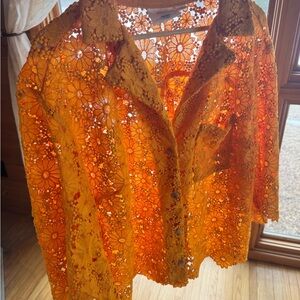 Maeve Orange Crochet Floral Button-Front Blouse